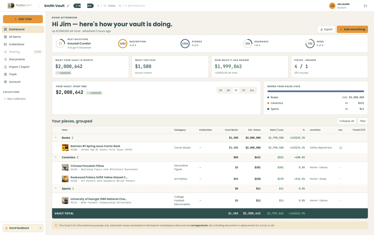 WorthPoint Vault dashboard